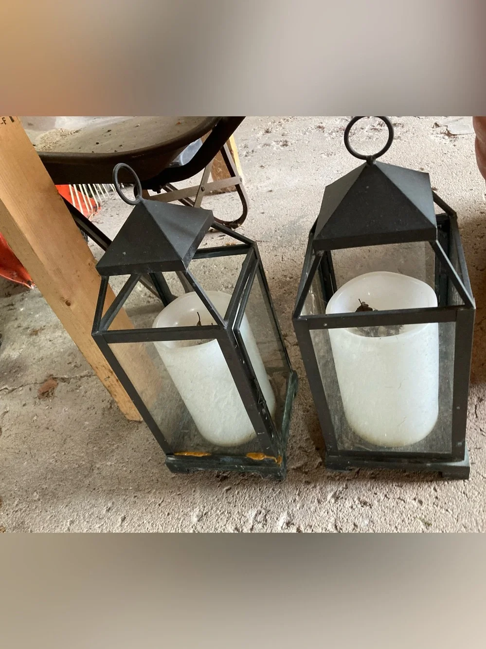 Set of two Pottery barn Black Metal Glass Lanterns